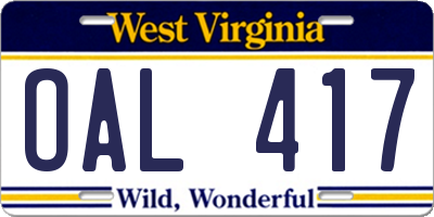 WV license plate OAL417