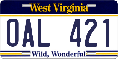 WV license plate OAL421