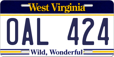 WV license plate OAL424