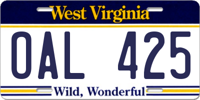 WV license plate OAL425