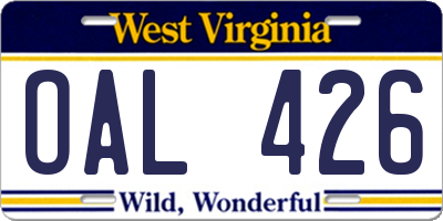 WV license plate OAL426