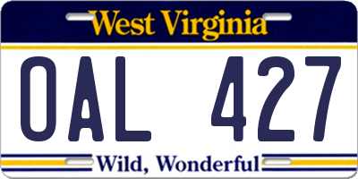 WV license plate OAL427