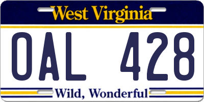 WV license plate OAL428