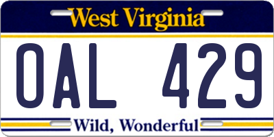 WV license plate OAL429