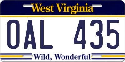 WV license plate OAL435