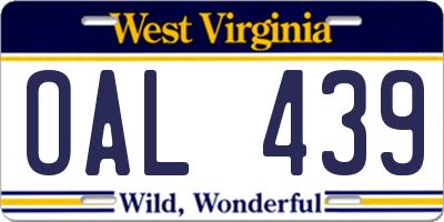WV license plate OAL439