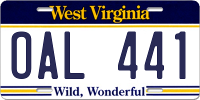 WV license plate OAL441