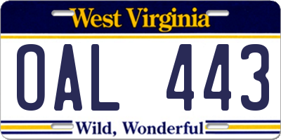WV license plate OAL443