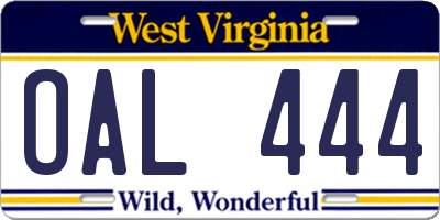 WV license plate OAL444