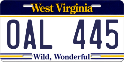 WV license plate OAL445