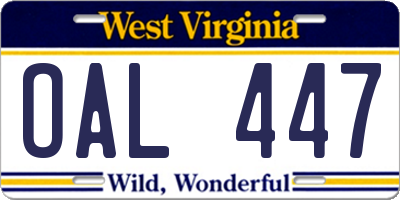 WV license plate OAL447