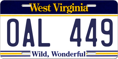 WV license plate OAL449