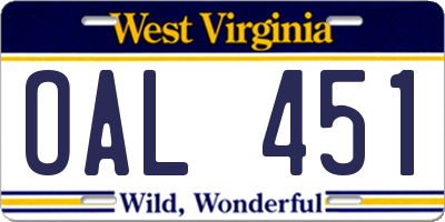 WV license plate OAL451
