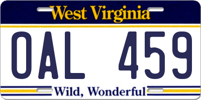 WV license plate OAL459
