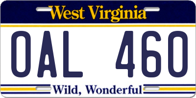 WV license plate OAL460