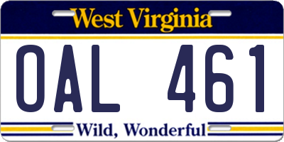 WV license plate OAL461