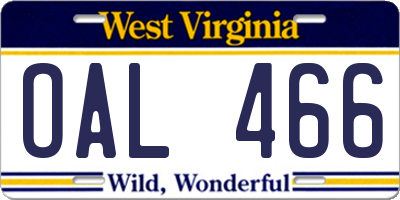 WV license plate OAL466