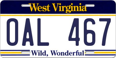 WV license plate OAL467