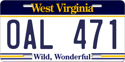 WV license plate OAL471