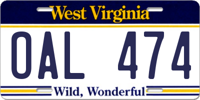 WV license plate OAL474