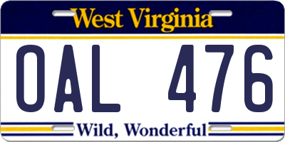 WV license plate OAL476