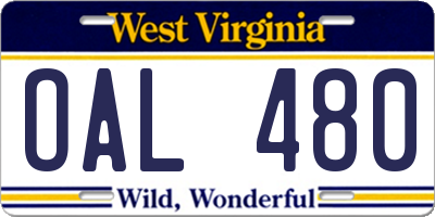 WV license plate OAL480