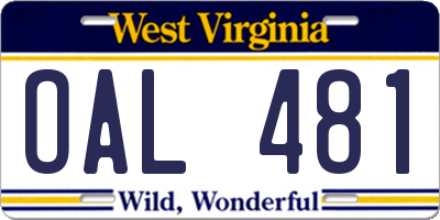 WV license plate OAL481