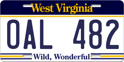 WV license plate OAL482