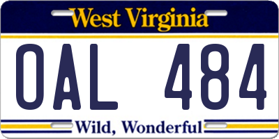 WV license plate OAL484