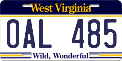 WV license plate OAL485