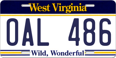 WV license plate OAL486