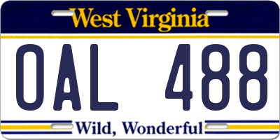 WV license plate OAL488