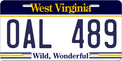 WV license plate OAL489