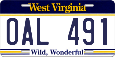 WV license plate OAL491