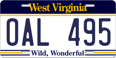 WV license plate OAL495