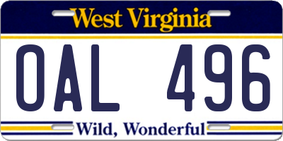 WV license plate OAL496