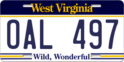 WV license plate OAL497
