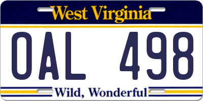 WV license plate OAL498