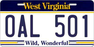 WV license plate OAL501