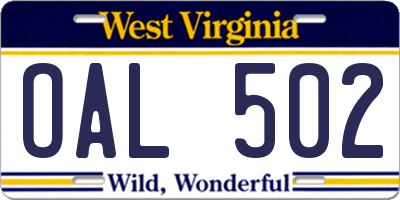 WV license plate OAL502