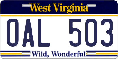 WV license plate OAL503