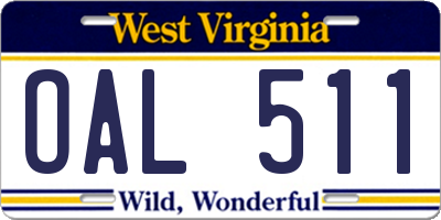 WV license plate OAL511