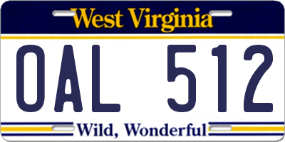 WV license plate OAL512