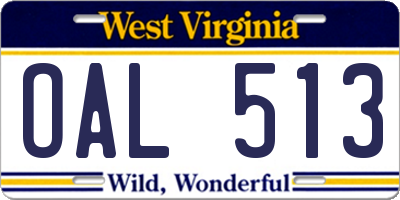 WV license plate OAL513
