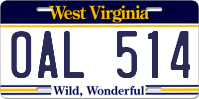 WV license plate OAL514