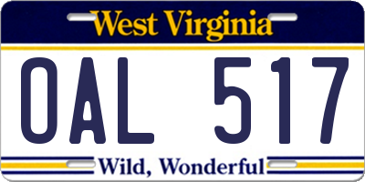 WV license plate OAL517