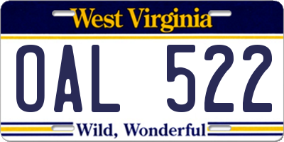 WV license plate OAL522