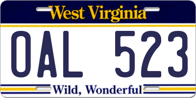 WV license plate OAL523