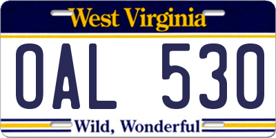 WV license plate OAL530