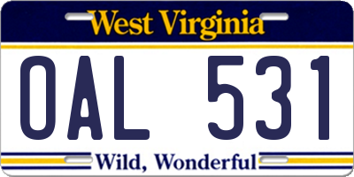 WV license plate OAL531